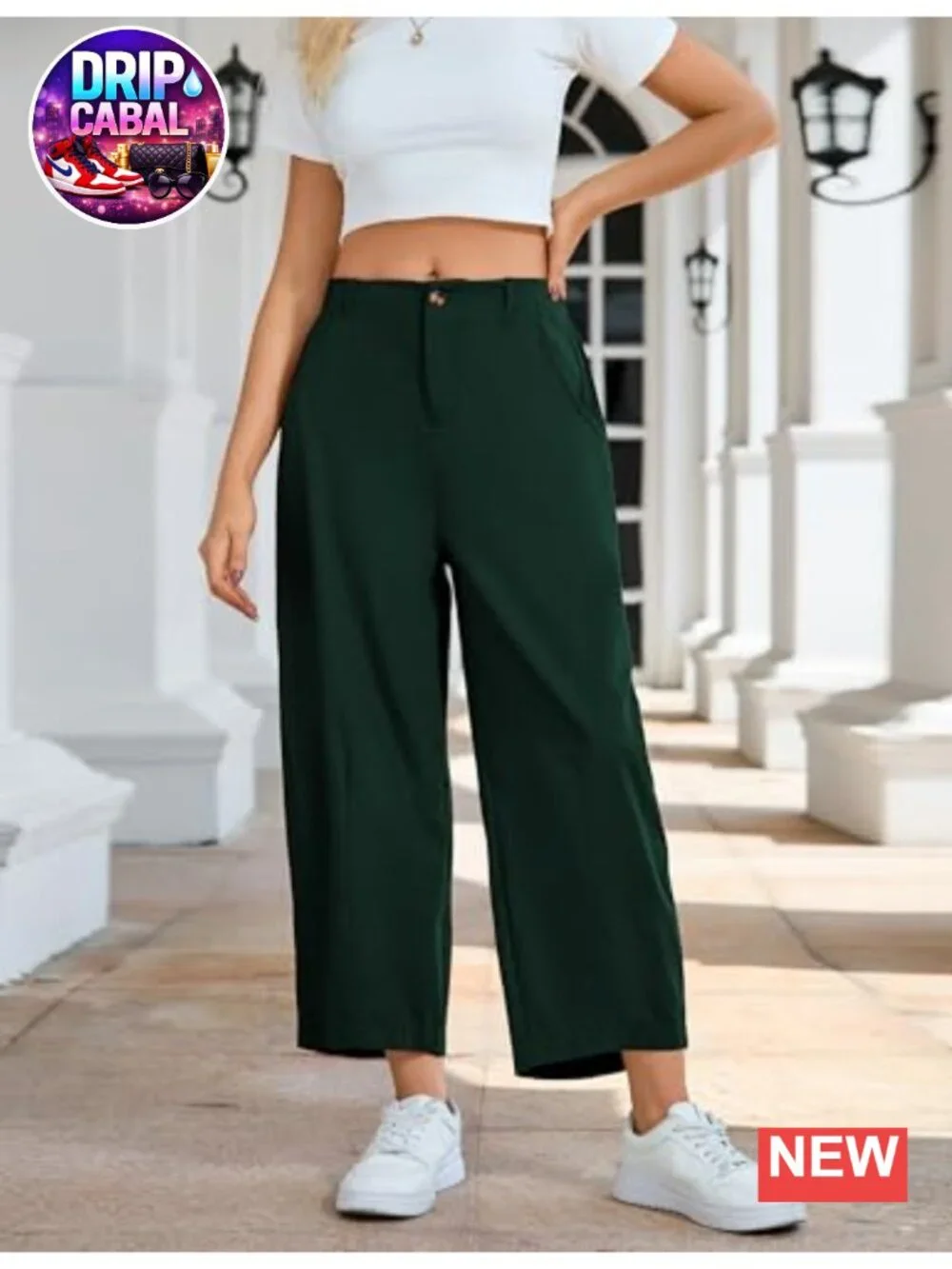 Womens Linen Cotton Wide Leg Capri Pants High Rise Elastic Waist Pockets